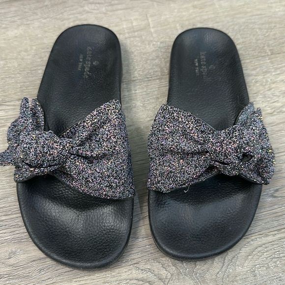 Kate Spade Slides women’s glitter bow black and purple sparkle slide - Picture 1 of 9